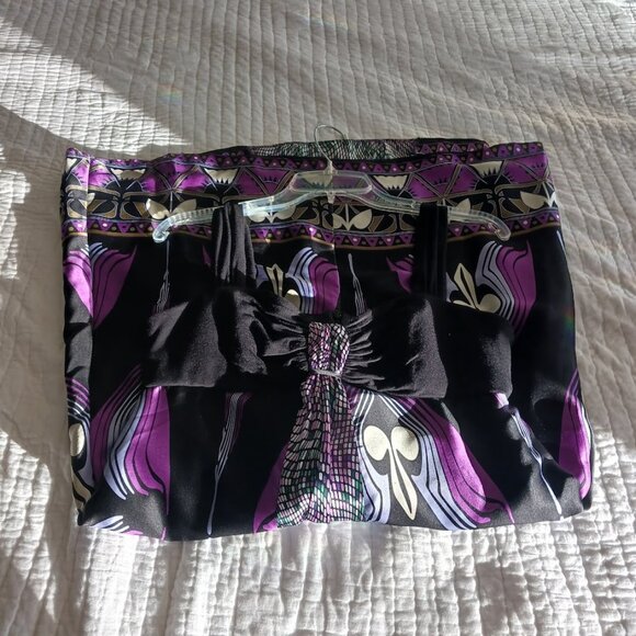 Black Purple Lavender Print Single Cocktail Party Disco Art Dress Womens Large - Picture 4 of 6